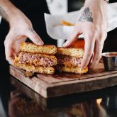 Now normally we don’t do this but uh, go head on a break em off with a little bit of the food porn. People, it is with a heavy heart that we admit to all of you that one of these crazy food creations that we always lambast on @instagram was actually pretty god damn delicious. The mad scientists at @thebedfordnyc, blew our minds with this wild Mac and Cheese burger, and after we finished eating it we ate our hats for dessert. They really kill the food game over there, not just with this burger but with the rest of their menu too. And might we also recommend washing it all down their smoky take on a Negroni with Cynar and Mezcal. God damn. Sometimes being wrong feels so right. #likeactuallygohavethis • • • • • • #macandcheeseburger #macandcheese #burger #thebedford #burgers #foodporn #foodphotography #onmytable #cheeseburger #somuchcheese